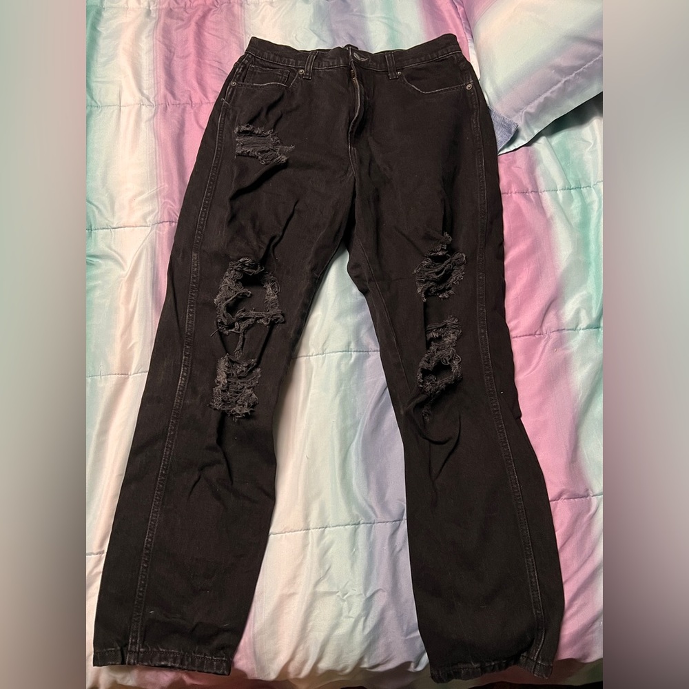 Arizona, ripped black highest-ride mom jeans, size:13